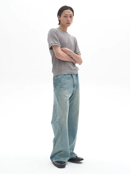 TWO-TONE TWISTED DENIM PANTS
