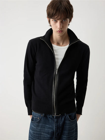 WOOL LEATHER BLEND CARDIGAN