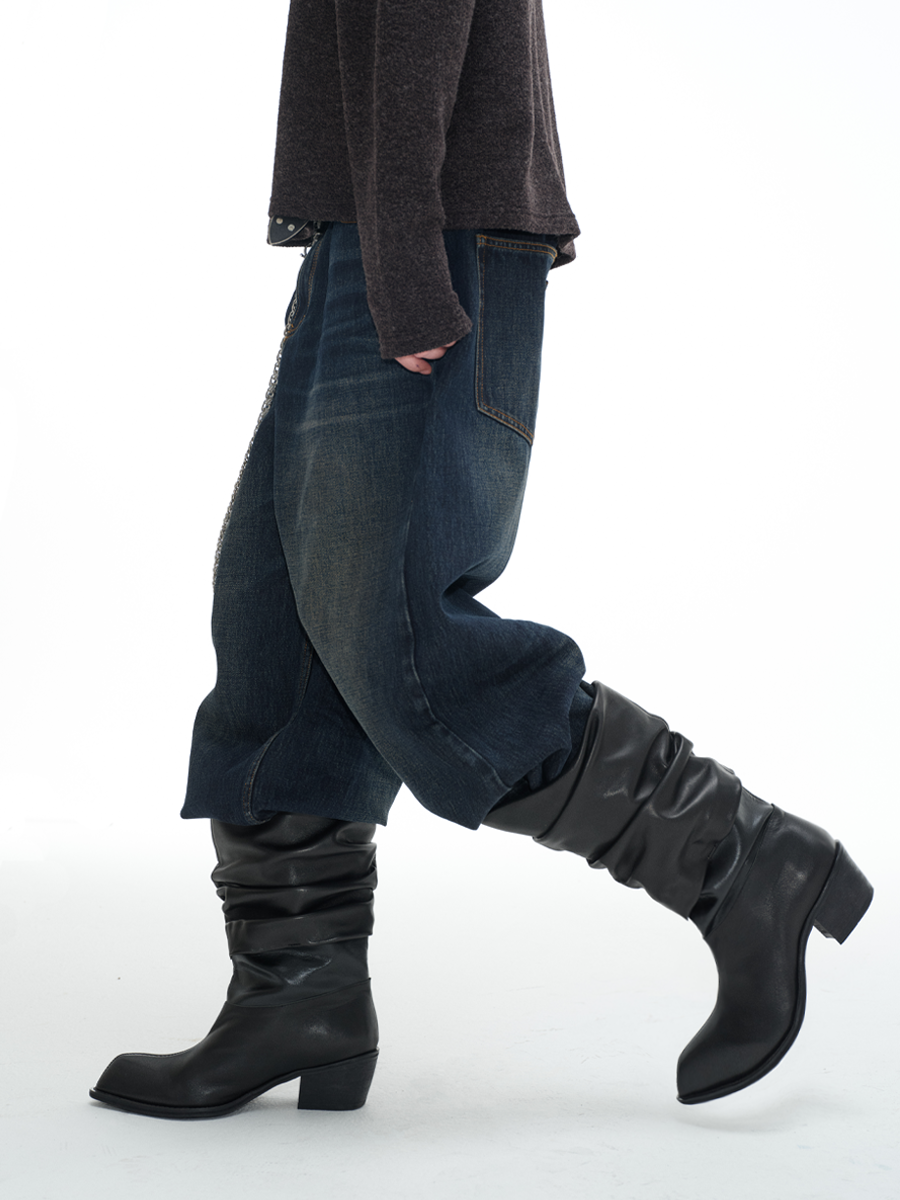 DISTRESSED COWHIDE KNIGHT BOOTS