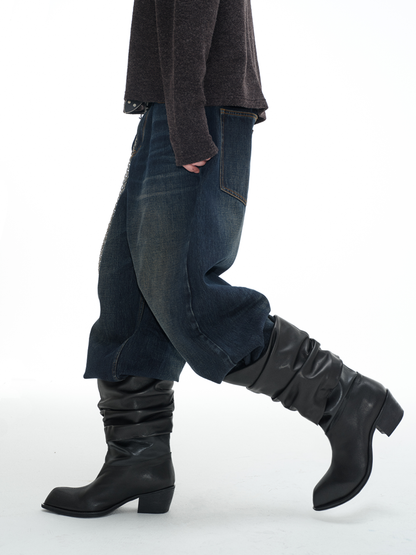 DISTRESSED COWHIDE KNIGHT BOOTS