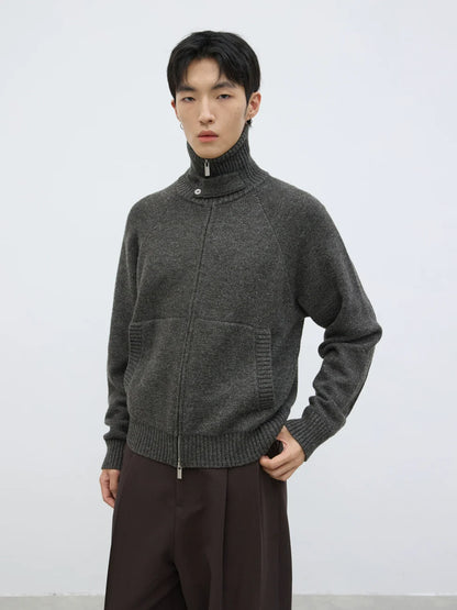 RIB COLLAR ZIP KNIT