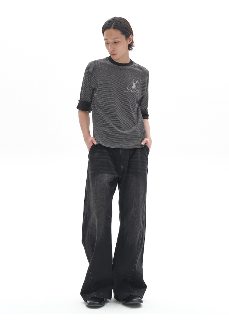 TWO-TONE TWISTED DENIM PANTS
