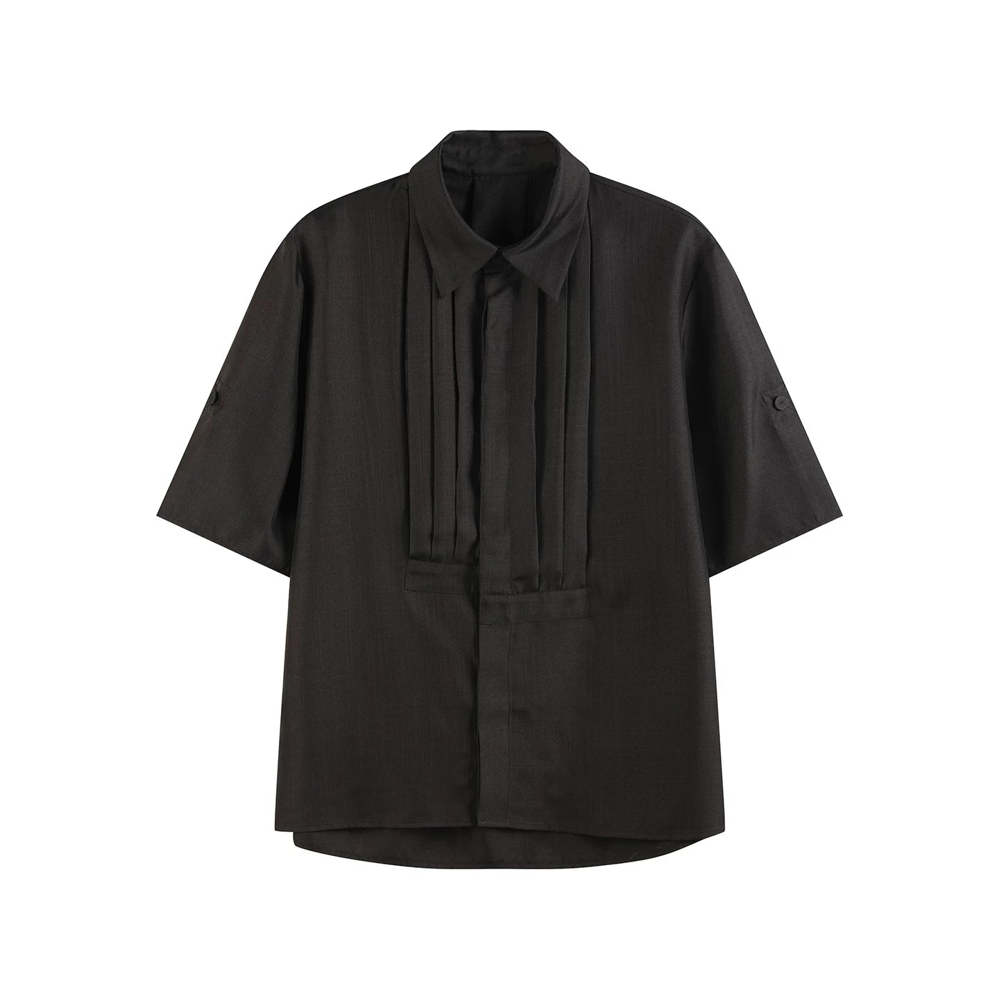 GLOSSY SILK PLEAT SHIRT