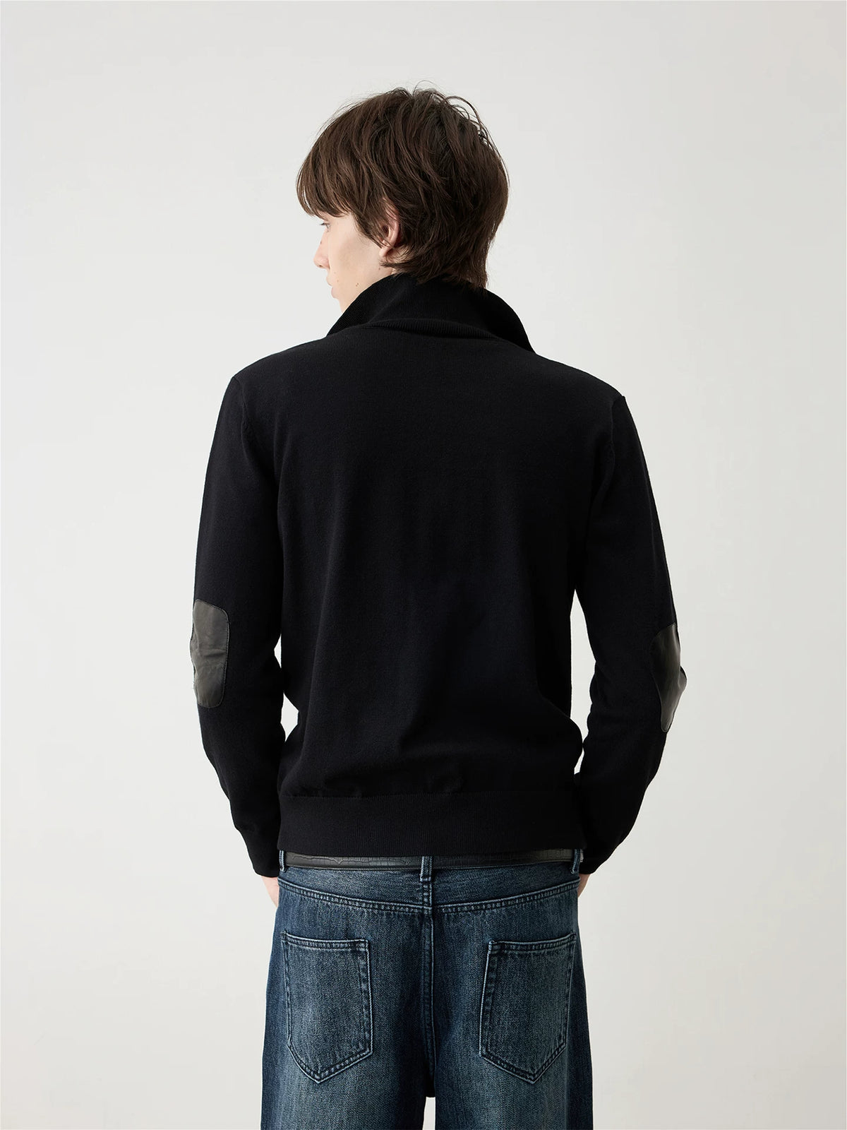 WOOL LEATHER BLEND CARDIGAN