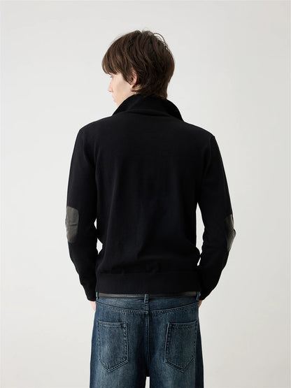WOOL LEATHER BLEND CARDIGAN