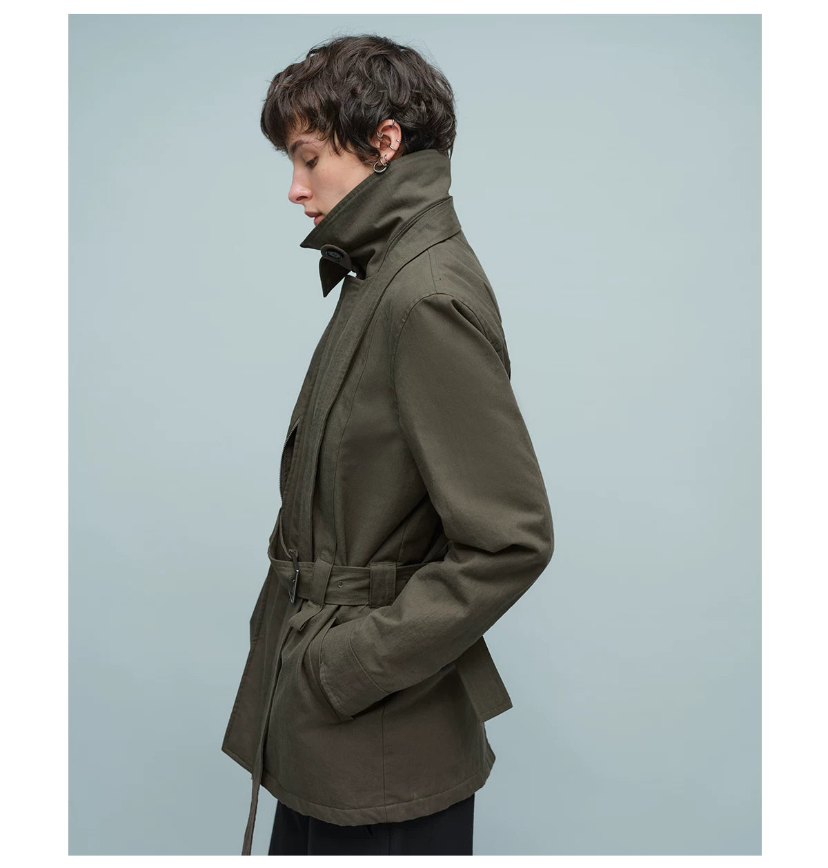 BELTED STAND COLLAR JACKET アーミーグリーン