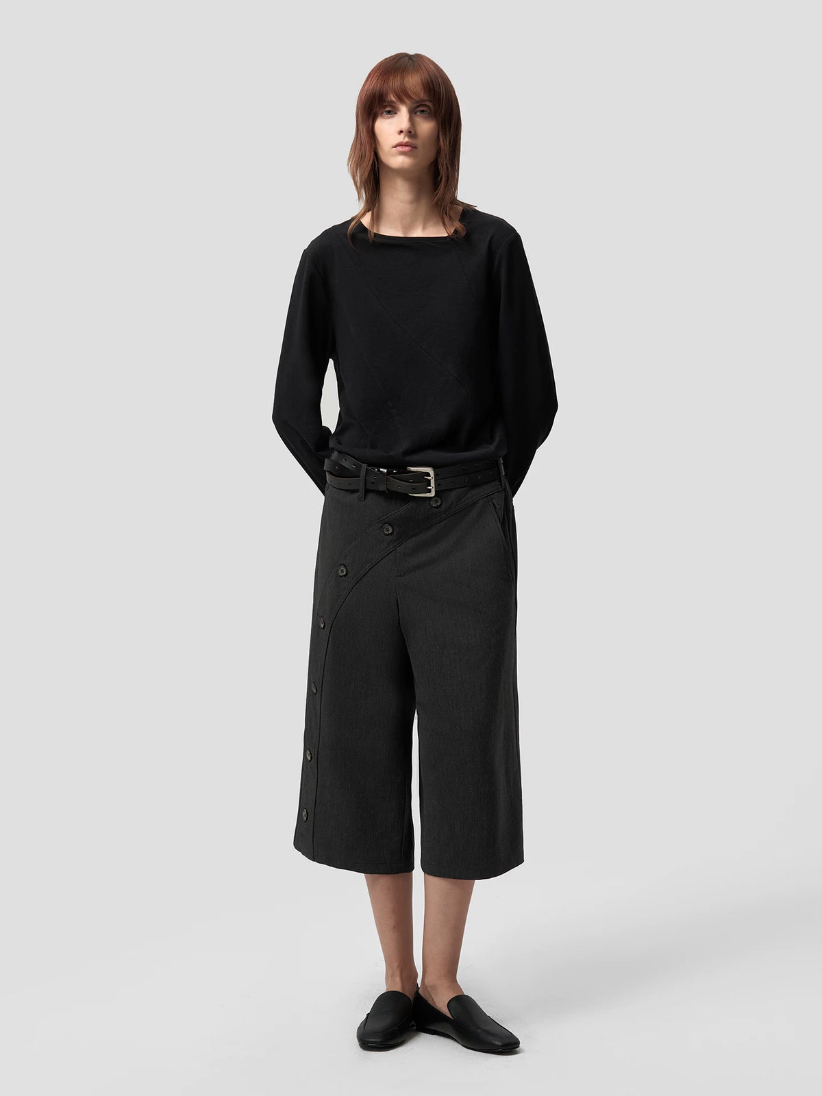 ASYMMETRIC NECK LINEN BLEND LONG SLEEVE TOP 19