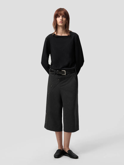 ASYMMETRIC NECK LINEN BLEND LONG SLEEVE TOP 19