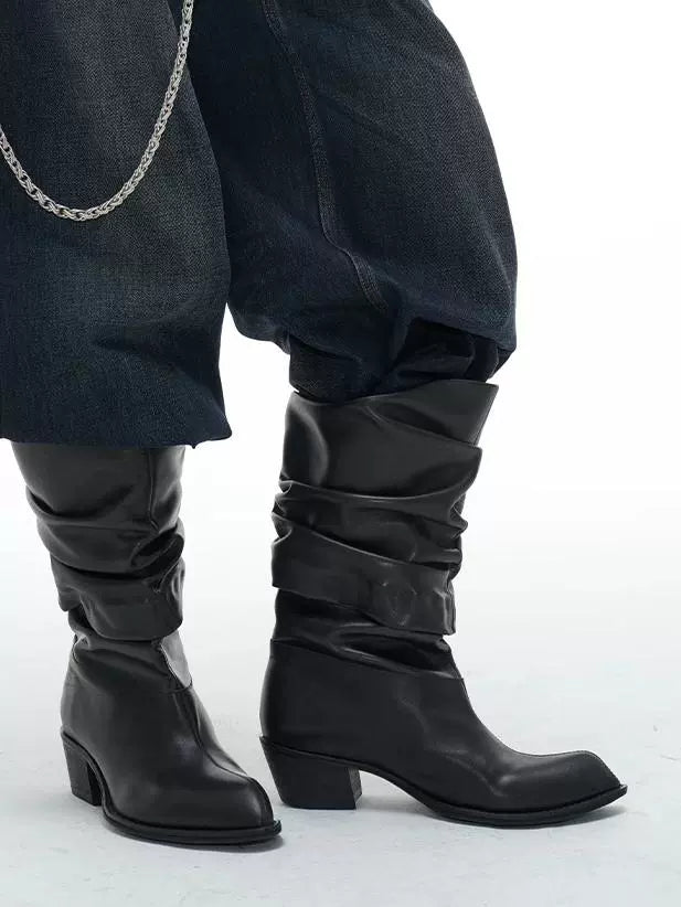 DISTRESSED COWHIDE KNIGHT BOOTS