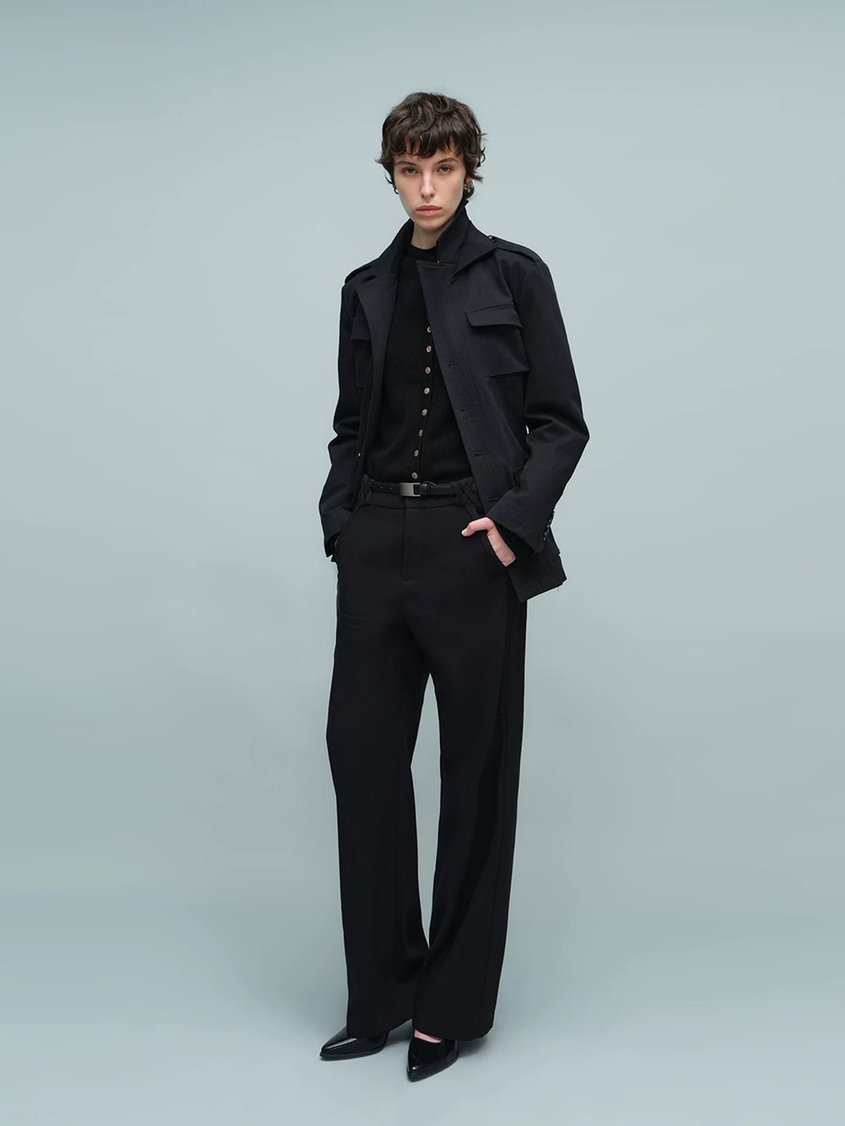 WOVEN WAIST STRAIGHT TROUSERS ブラック