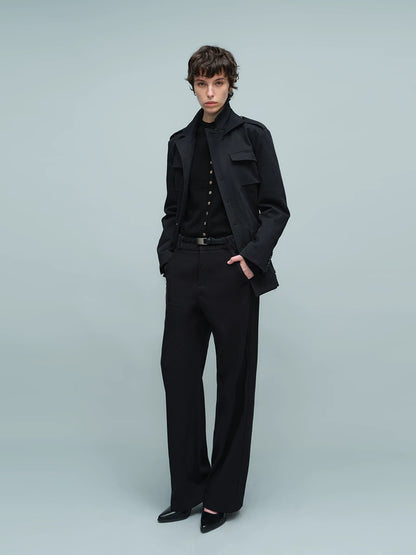 WOVEN WAIST STRAIGHT TROUSERS ブラック