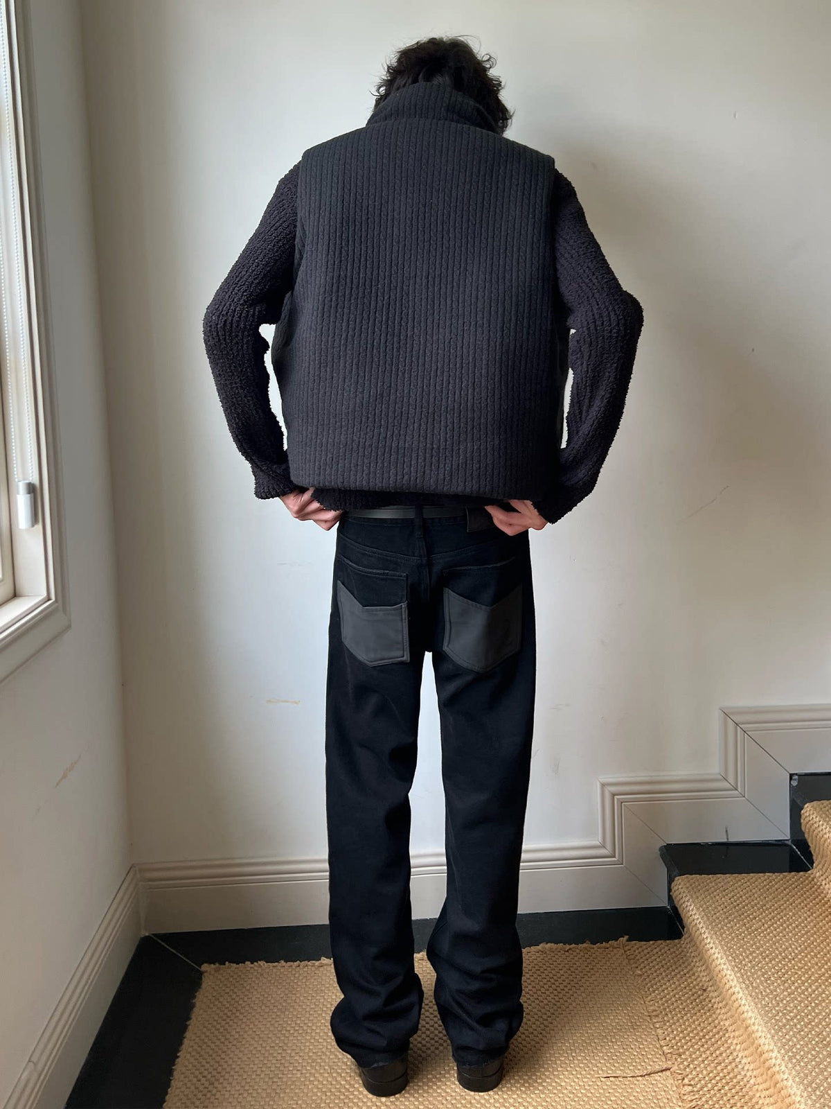 LEATHER-TRIM SLIM JEANS