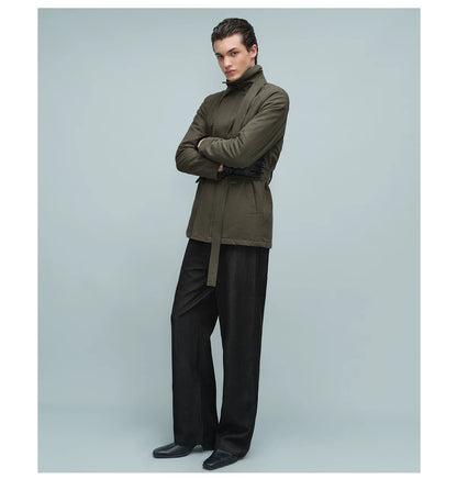 BELTED STAND COLLAR JACKET アーミーグリーン