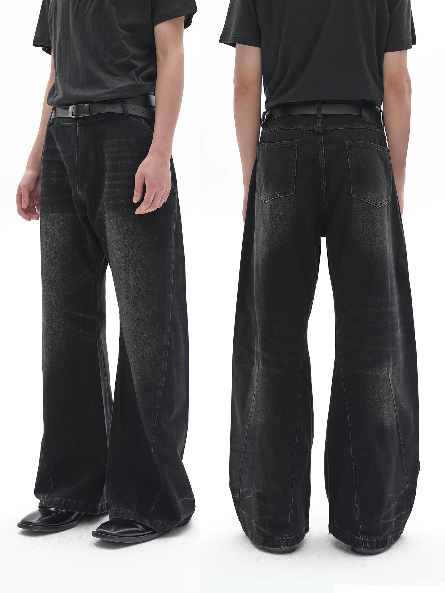 TWO-TONE TWISTED DENIM PANTS