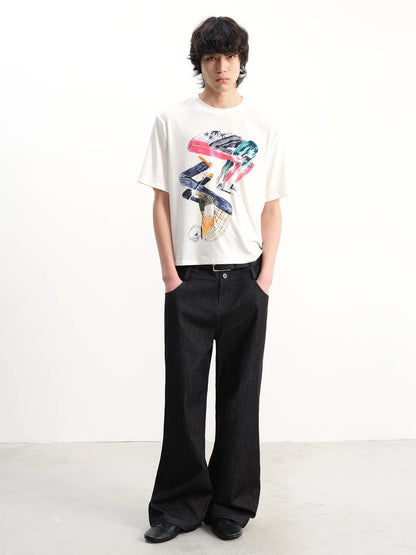 DOUBLE-WAISTED RAW DENIM PANTS