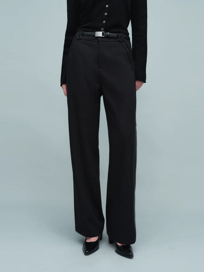 WOVEN WAIST STRAIGHT TROUSERS ブラック