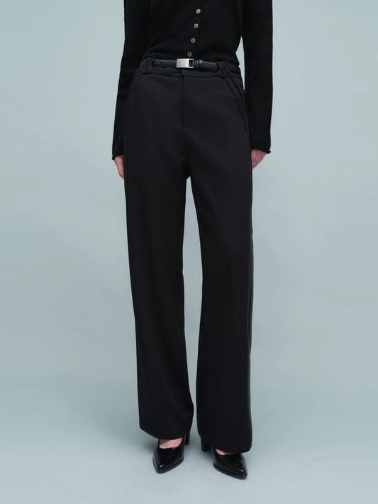 WOVEN WAIST STRAIGHT TROUSERS ブラック