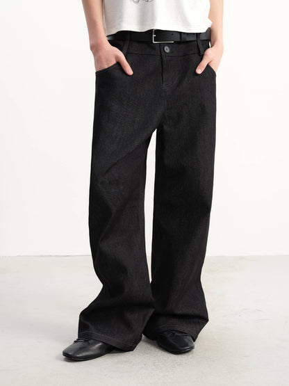 DOUBLE-WAISTED RAW DENIM PANTS