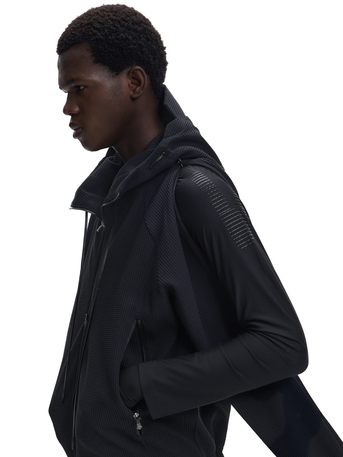 WAFFLE-WEAVE DRAWSTRING HOODIE
