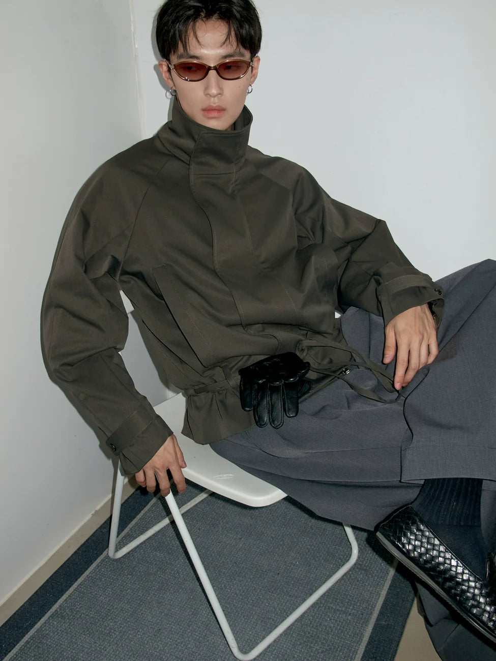 BELTED HIGH NECK JACKET