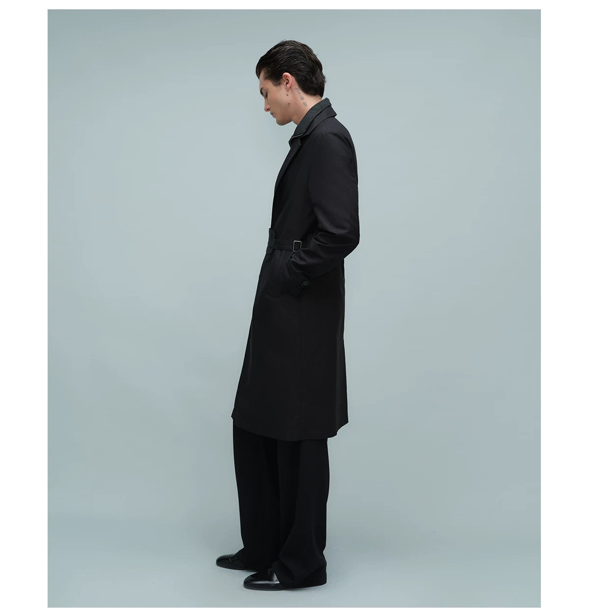 LAYERED BELTED TRENCH COAT ブラック