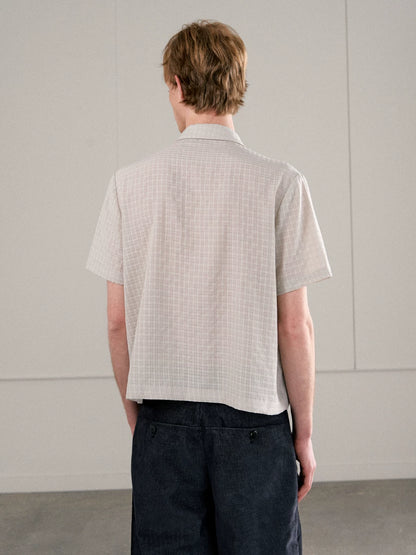 CHECKERED MESH HALF-PLACKET SHIRT