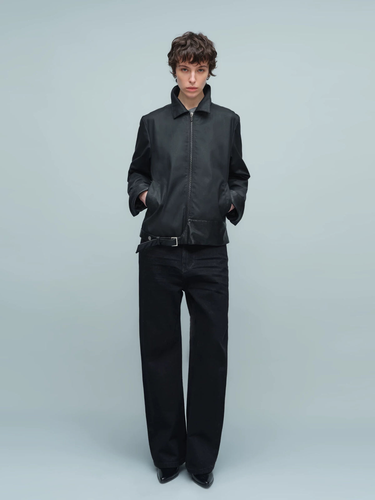 WAXED BUCKLE HEM JACKET ブラック