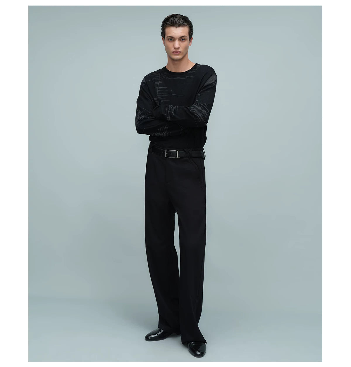 WOVEN WAIST STRAIGHT TROUSERS ブラック