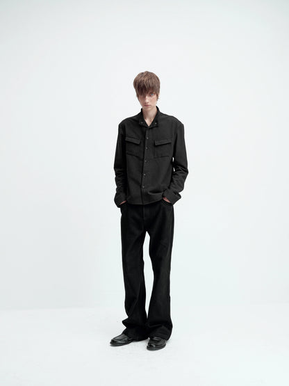 TEXTURED FITTED LONG-SLEEVE SHIRT