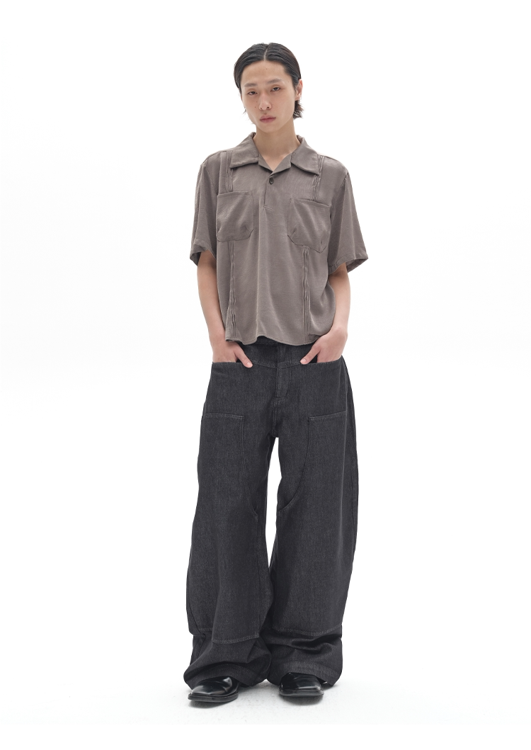 LIGHT GRAY PLEATED POLO SHIRT