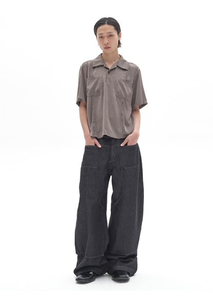 LIGHT GRAY PLEATED POLO SHIRT