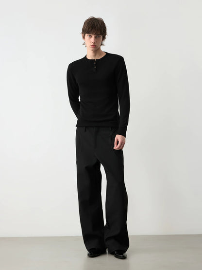 FITTED HENLEY NECK SWEATER