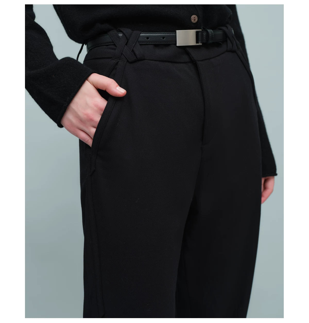 WOVEN WAIST STRAIGHT TROUSERS ブラック