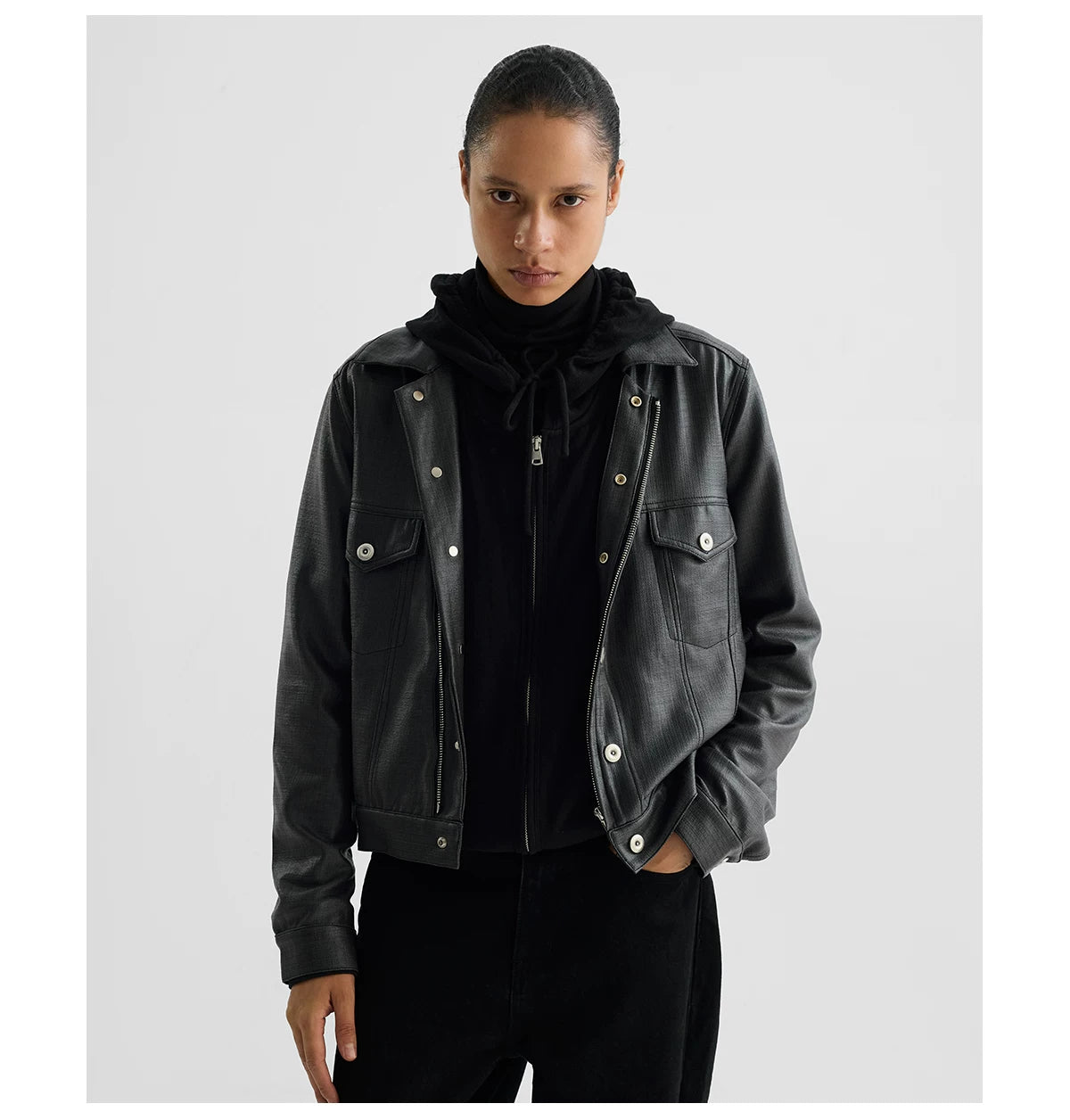 COATED TYPE THREE BIKER JACKET ブラック