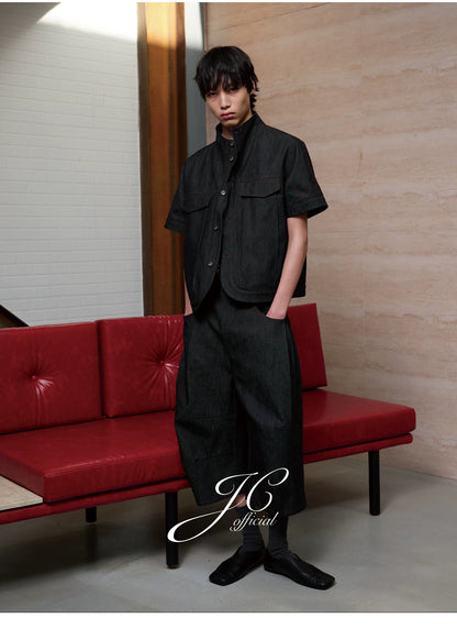 RAW DENIM SHIRT WITH SLITS