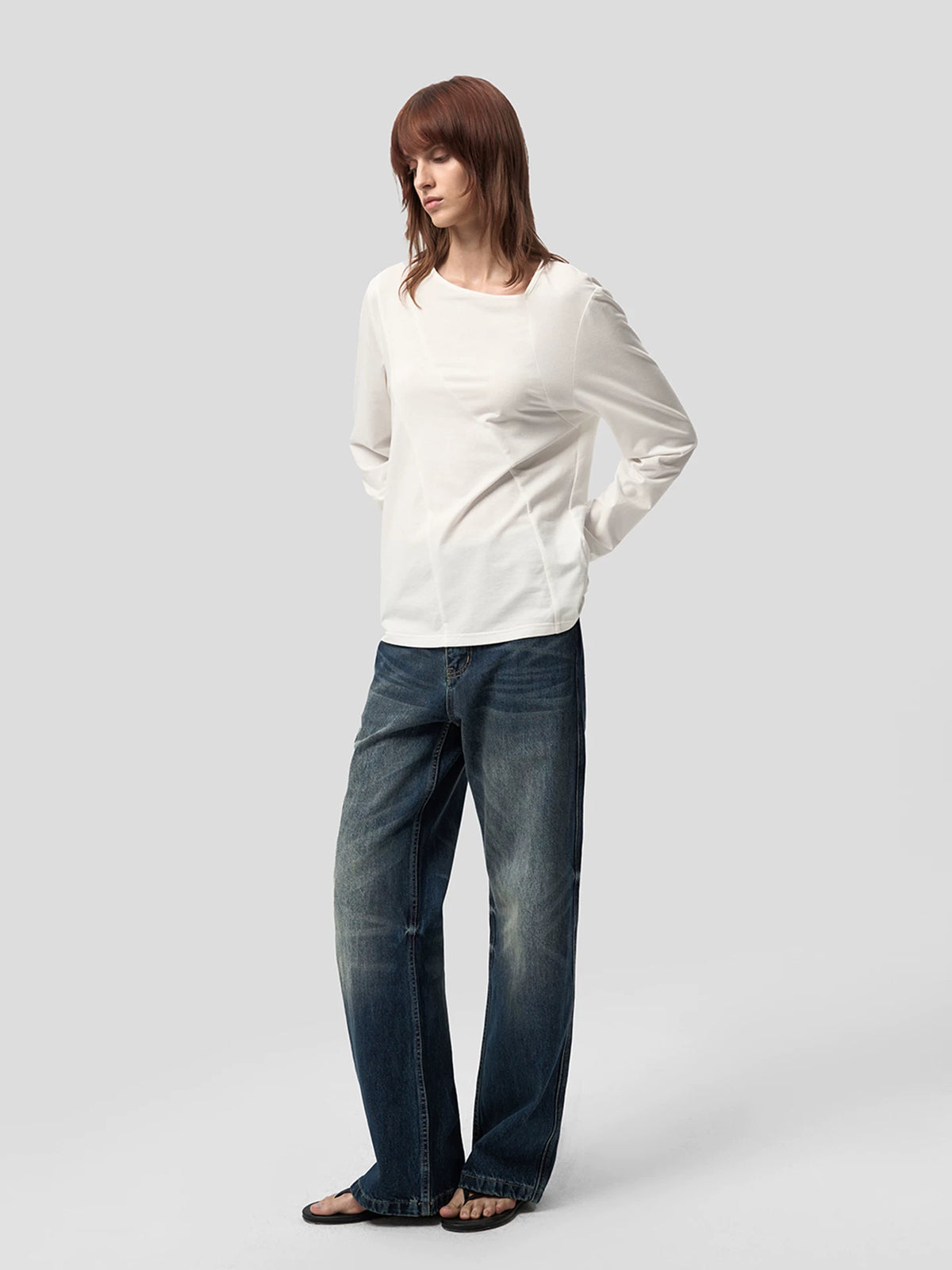 ASYMMETRIC NECK LINEN BLEND LONG SLEEVE TOP 11