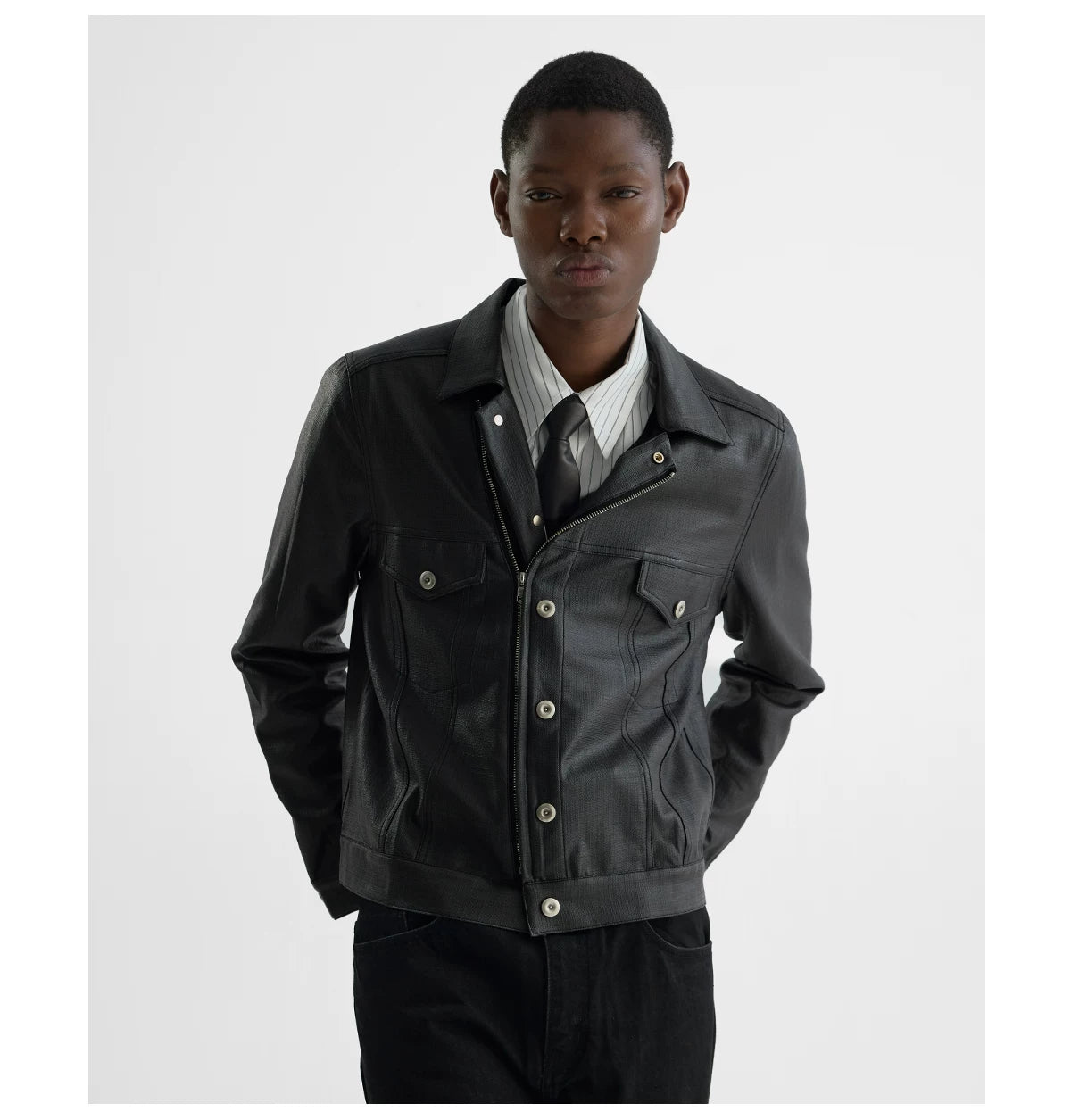 COATED TYPE THREE BIKER JACKET ブラック
