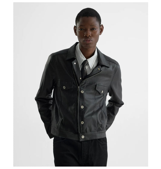 COATED TYPE THREE BIKER JACKET ブラック