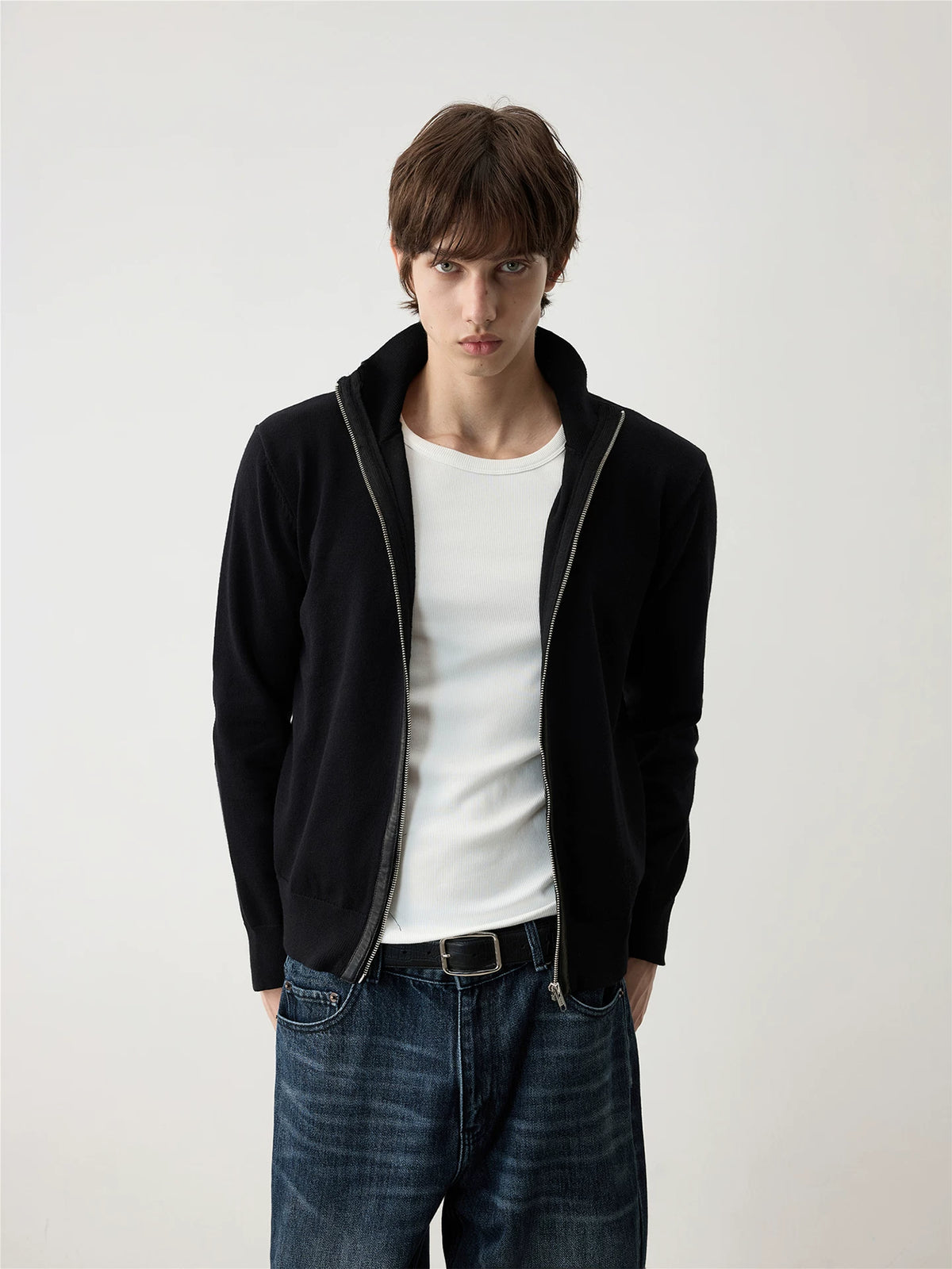 WOOL LEATHER BLEND CARDIGAN