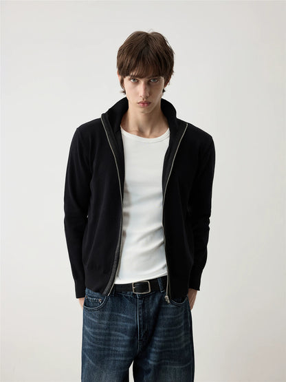 WOOL LEATHER BLEND CARDIGAN
