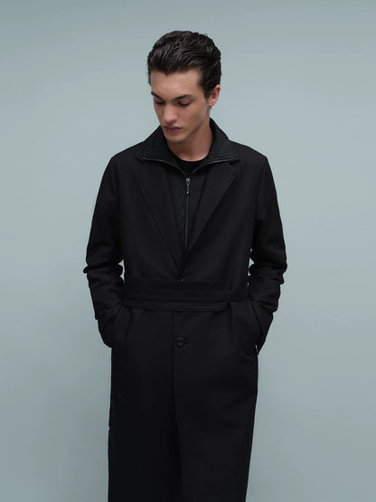 LAYERED BELTED TRENCH COAT ブラック