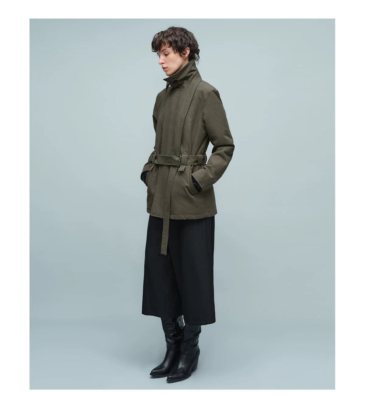 BELTED STAND COLLAR JACKET アーミーグリーン
