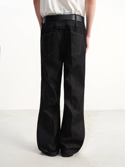 DOUBLE-WAISTED RAW DENIM PANTS