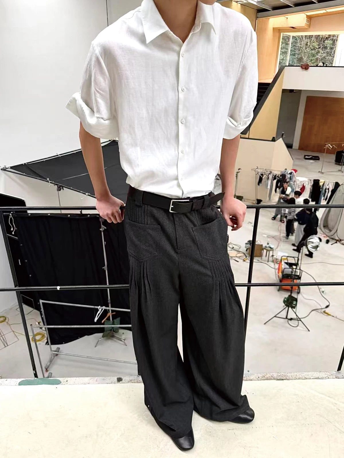 PLEATED WIDE LEG CASUAL PANTS