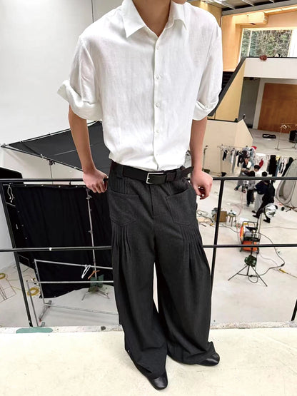 PLEATED WIDE LEG CASUAL PANTS