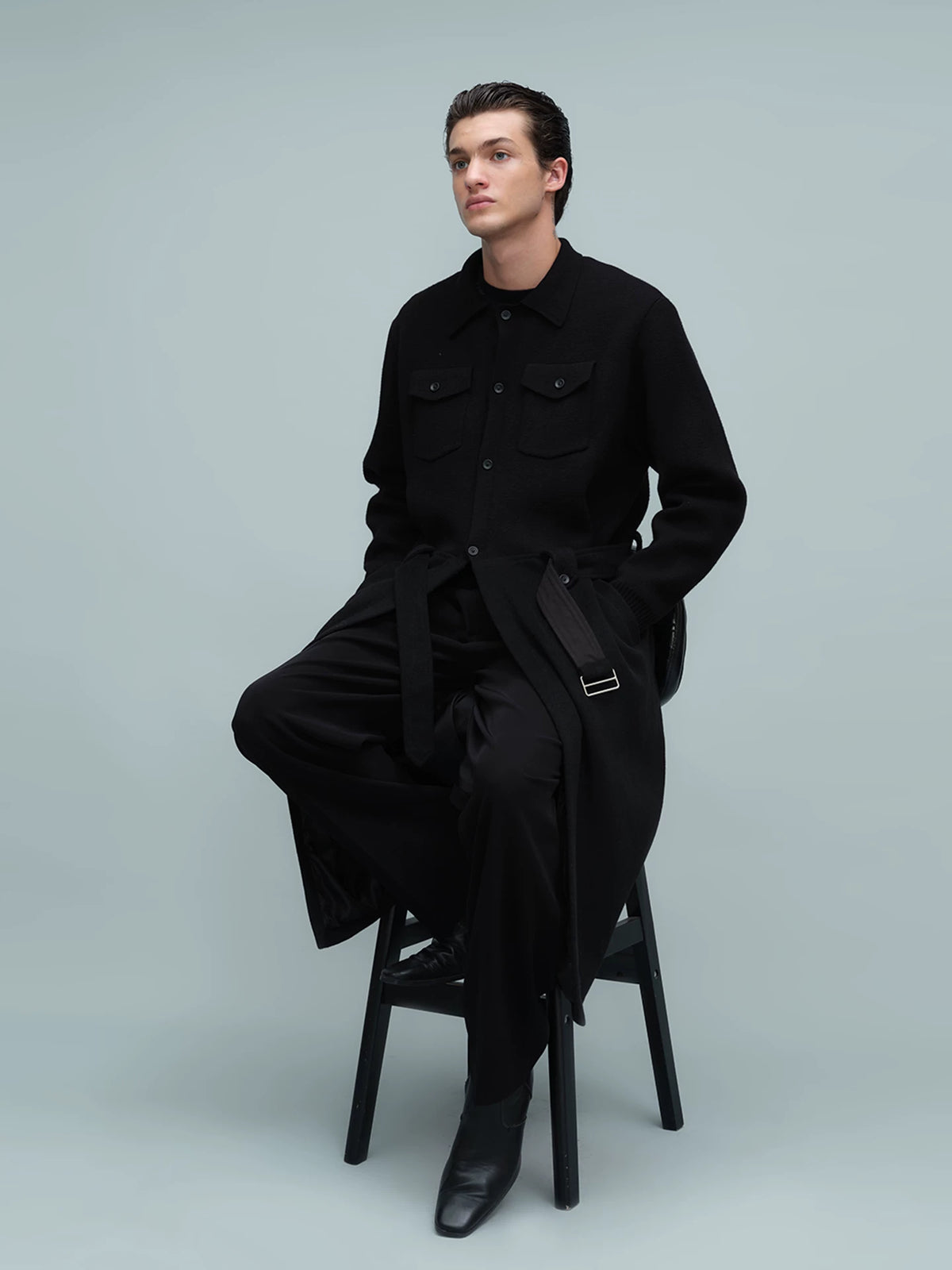 KNIT PANEL LONG COAT ブラック