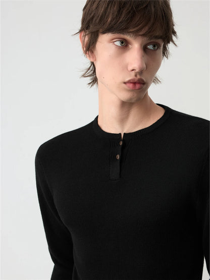 FITTED HENLEY NECK SWEATER