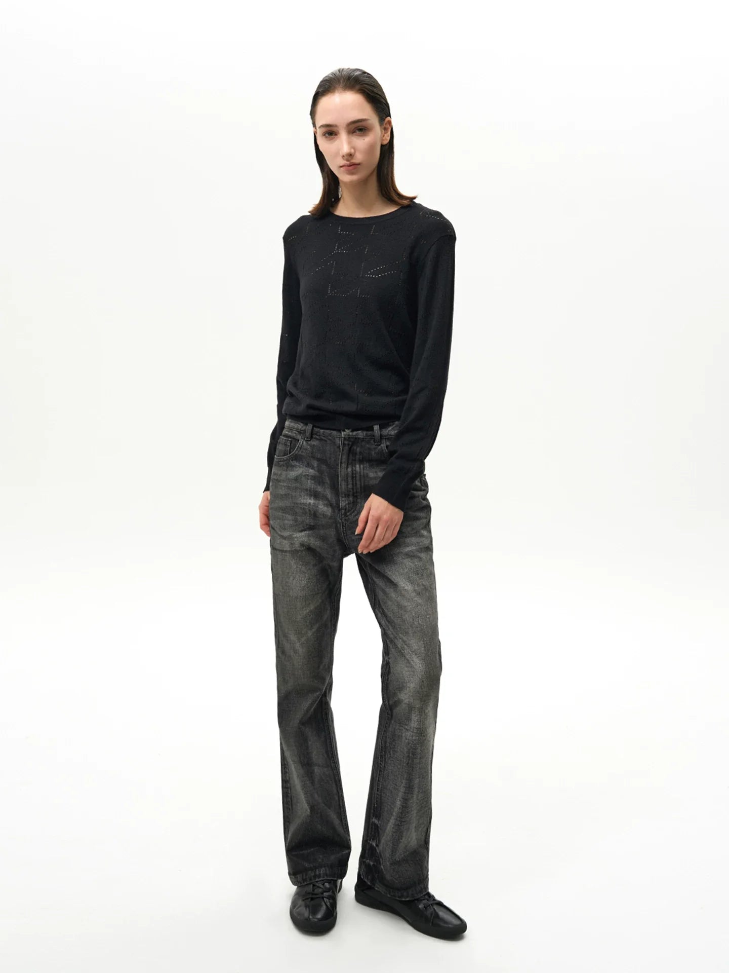 WAXED FLARE DENIM PANTS