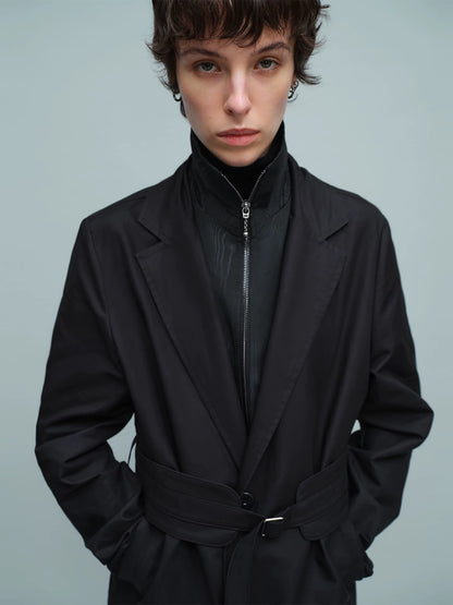 LAYERED BELTED TRENCH COAT ブラック