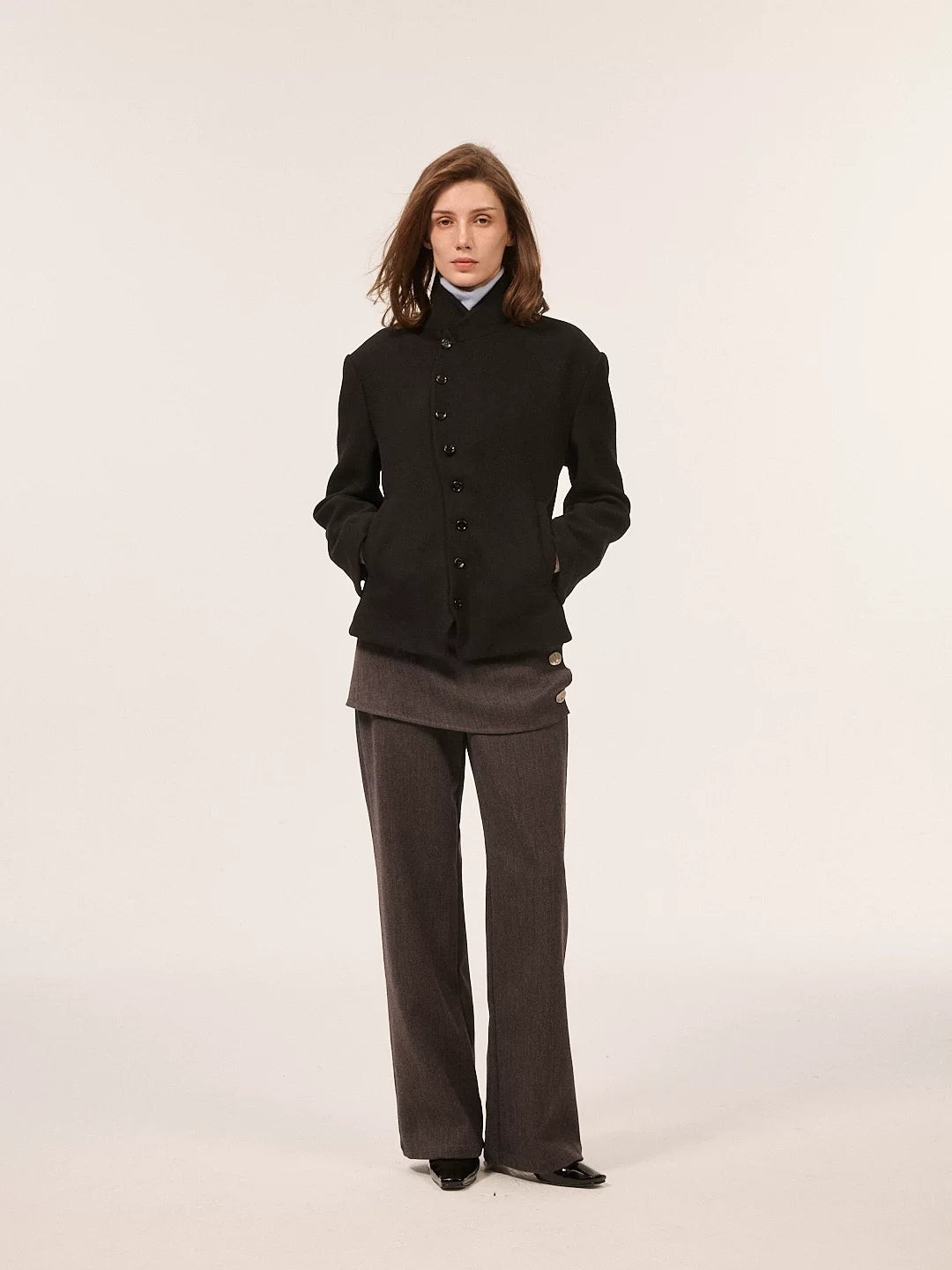 CURVED BUTTON WOOL BLEND JACKET 4